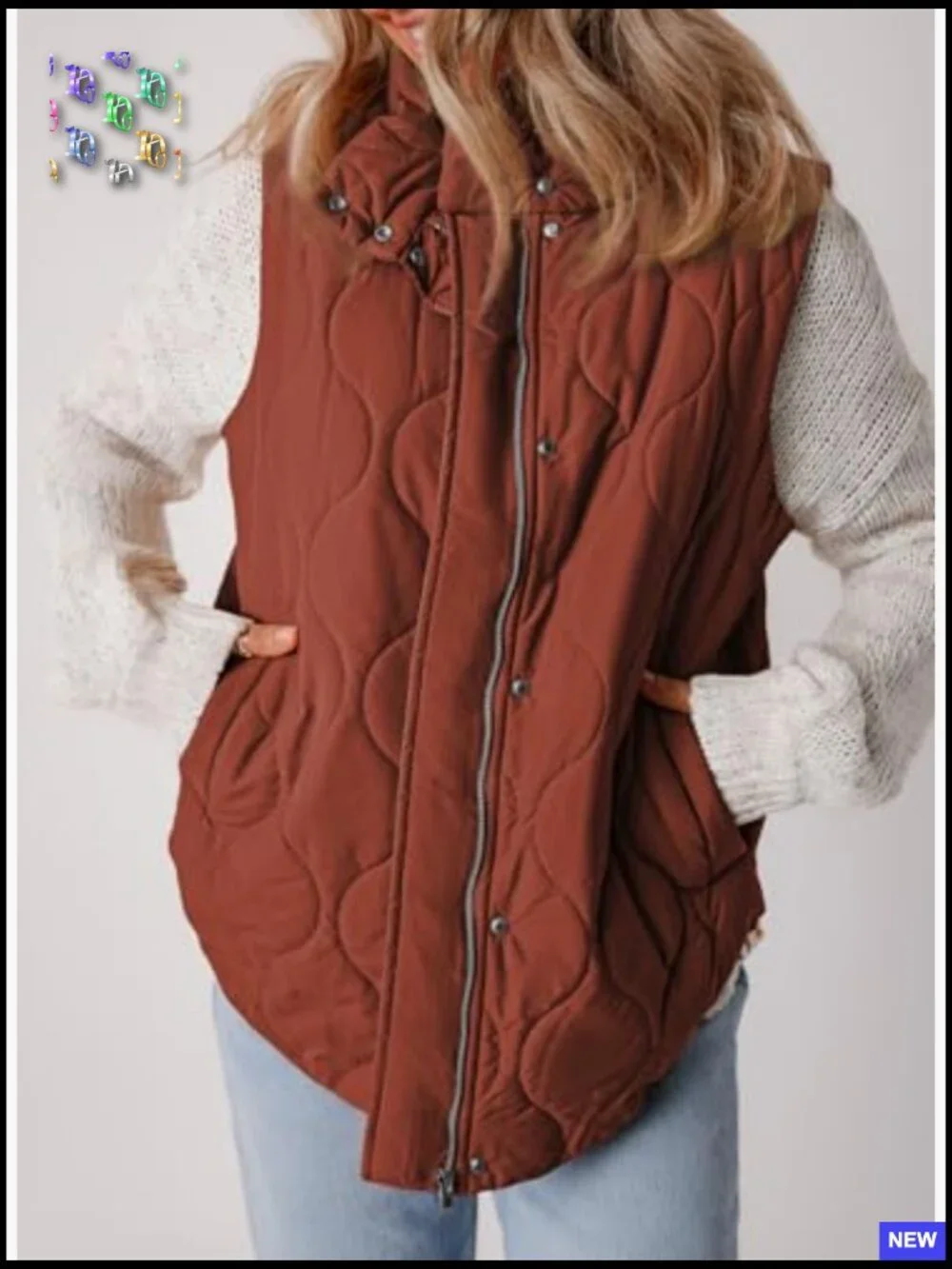 Cropped Puffer Vest Lightweight Quilted Stand Collar Sleeveless Jacket Chic - Picture 5 of 7